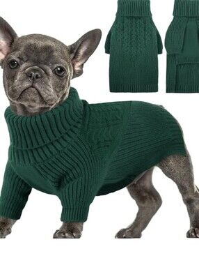 Classic Cable Knit Dog Sweater - Dark Green Large
